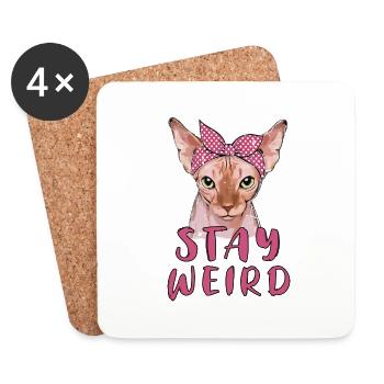 Restez bizarre Sphynx Cat Cat Owner Gift - Dessous de verre (lot de 4) - blanc - Devant