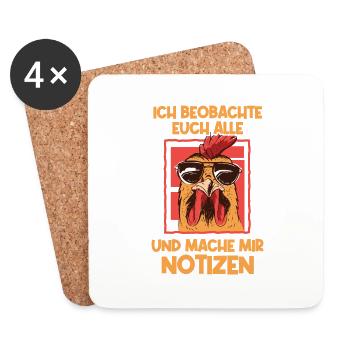 Ich beobachte euch Hühner Hahn - Untersetzer (4er-Set) - Weiß - Vorne