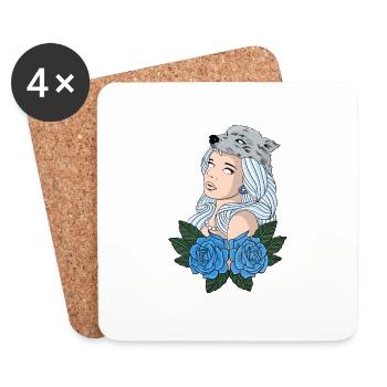 Fille loup - Dessous de verre (lot de 4) - blanc - Devant