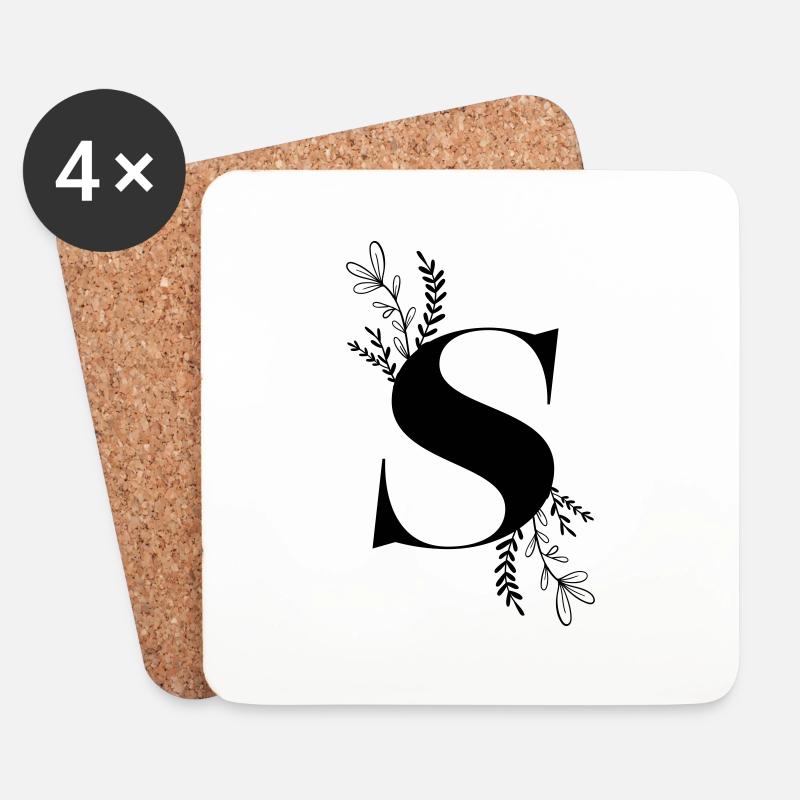Buchstabe Floral S - Untersetzer (4er-Set) - Weiß