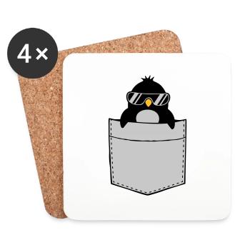 Poche de poitrine de chemise pingouine - Dessous de verre (lot de 4) - blanc - Devant