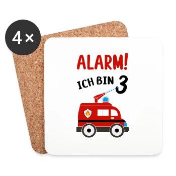 Feuerwehr Kindergartenkind 3 Jahre - Untersetzer (4er-Set) - Weiß - Vorne