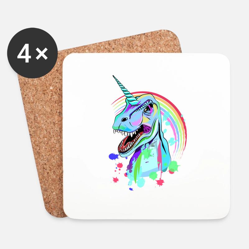 Dino Tyrannosaurus rex Einhorn - Untersetzer (4er-Set) - Weiß