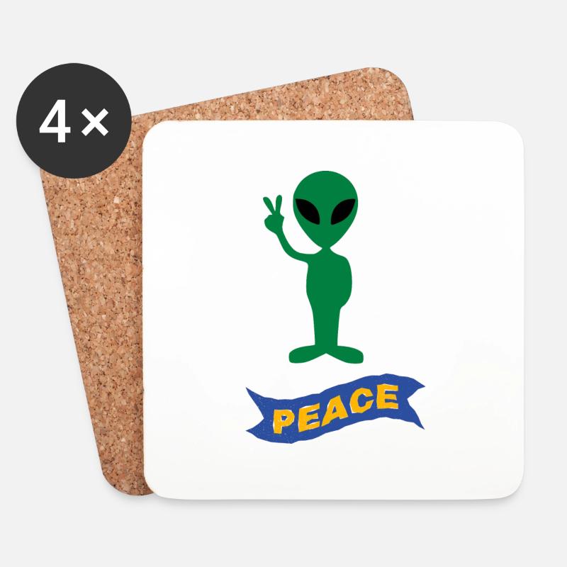 Alien Peace - Untersetzer (4er-Set) - Weiß