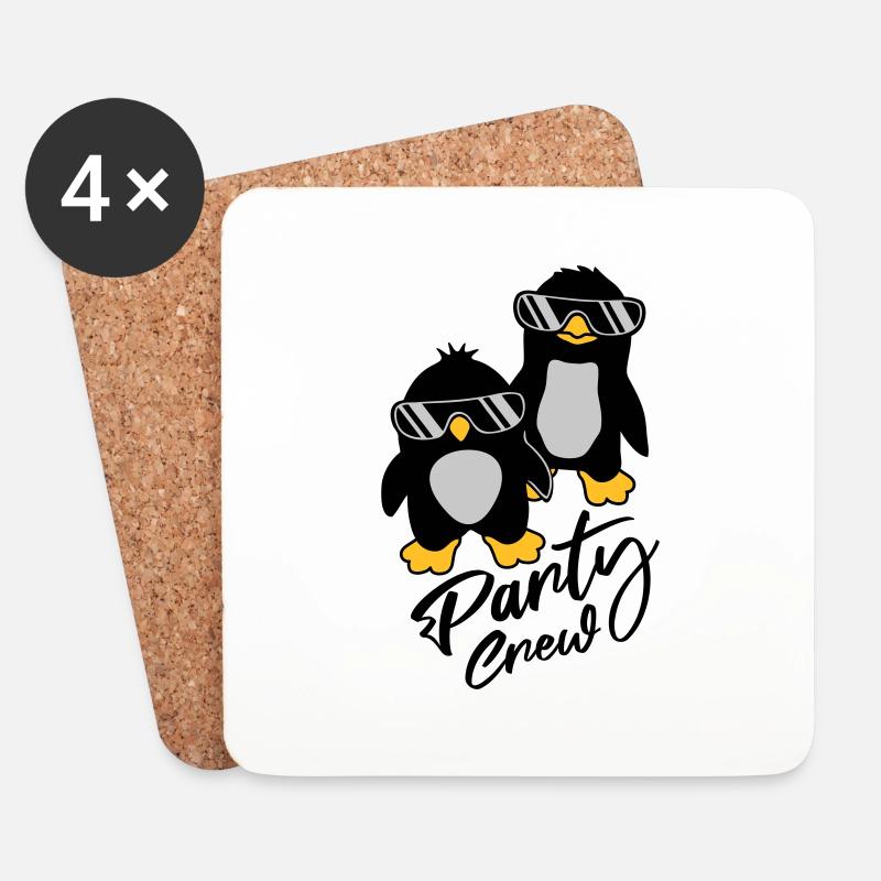 Party Crew Pinguin Freunde - Untersetzer (4er-Set) - Weiß