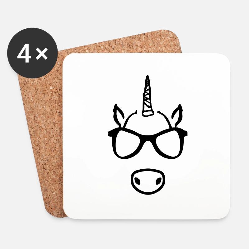 Einhorn mit Brille Geschenkidee - Untersetzer (4er-Set) - Weiß