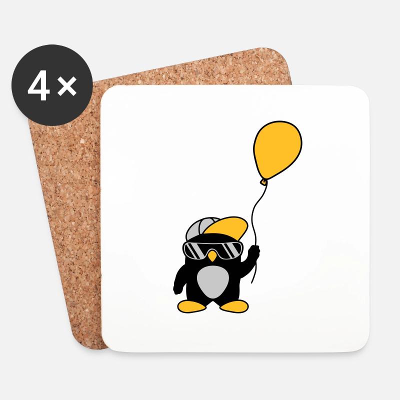 Luftballon cooler Pinguin Mütze - Untersetzer (4er-Set) - Weiß