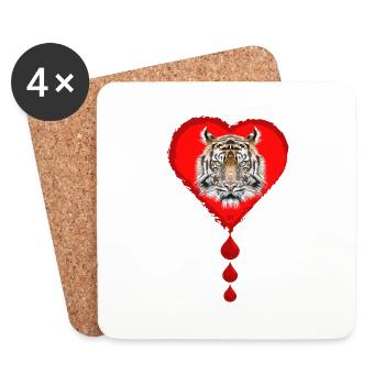 A tiger design in the heart with drops of blood - Coasters (set of 4) - white - Front