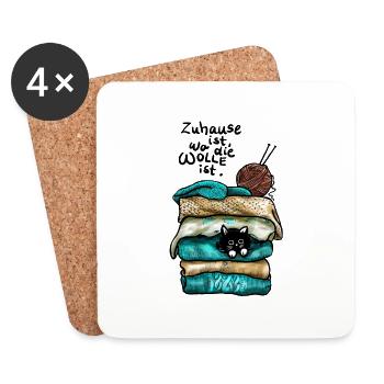 Zuhause ist, wo die Wolle ist - und die Katze - Untersetzer (4er-Set) - Weiß - Vorne