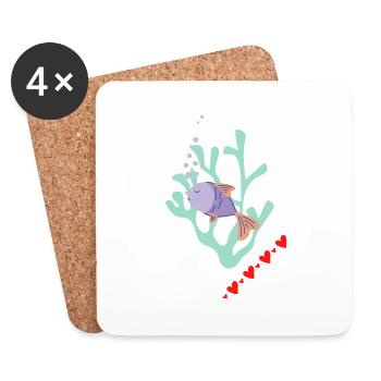Drôle de poisson sur les rêves dans l’eau de l’amour. - Dessous de verre (lot de 4) - blanc - Devant
