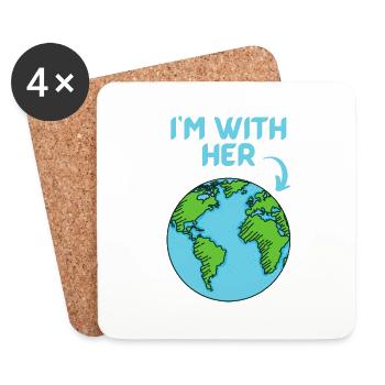 « Je suis avec elle » | Sauvez la Terre | Protection du climat - Dessous de verre (lot de 4) - blanc - Devant