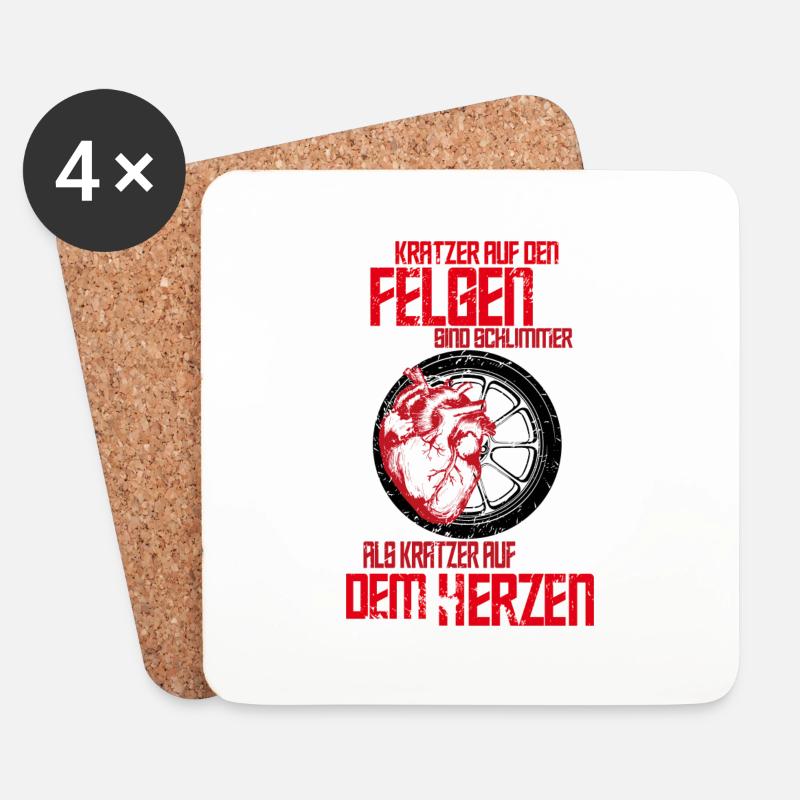 Kratzer auf den Felgen vs. auf dem Herzen - Untersetzer (4er-Set) - Weiß