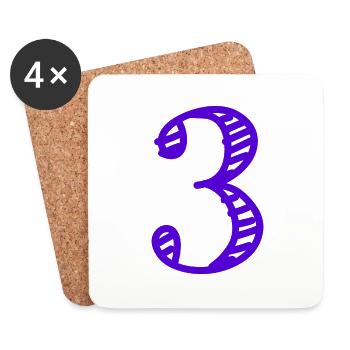 3 ANS. 3e ANNIVERSAIRE. ANNIVERSAIRE 3 ANS. TROIS - Dessous de verre (lot de 4) - blanc - Devant