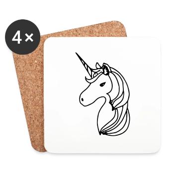Unicorn Illustration Line Art Gift Idea - Coasters (set of 4) - white - Front