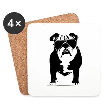 Chiens bouledogues avec lunettes de soleil vecteur cool - Dessous de verre (lot de 4) - blanc - Devant