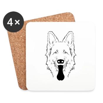 Deutscher Schäferhund, Kopf, schwarz - Untersetzer (4er-Set) - Weiß - Vorne