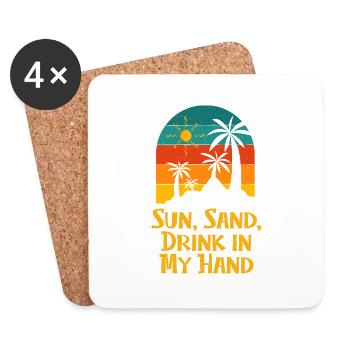 Sun Sand Drink in My Hand Beach Drinking Ocean - Coasters (set of 4) - white - Front