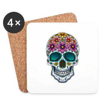 Totenkop magique mexicain coloré - Dessous de verre (lot de 4) - blanc - Devant