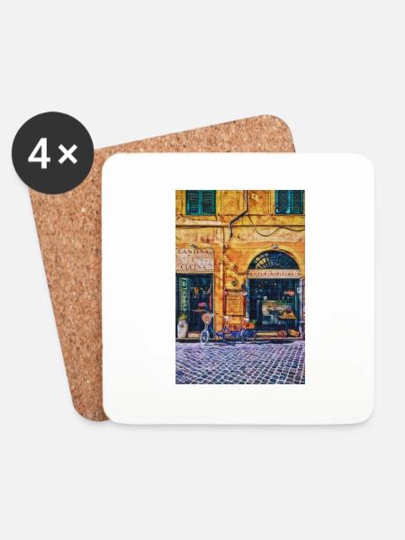 Vintage Roma Kleine Läden Malerei Italien Liebhaber Geschenk - Untersetzer (4er-Set) - Weiß