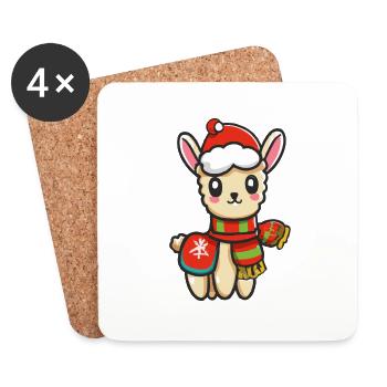 Bébé Alpaga Père Noël Cadeau de Noël - Dessous de verre (lot de 4) - blanc - Devant