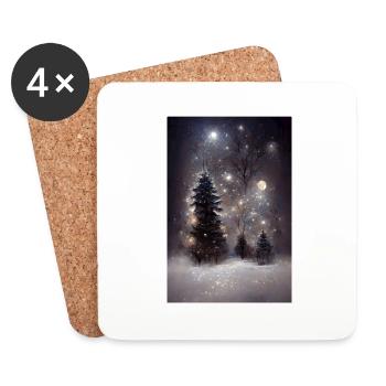 OIl Painted Christmas Tree - Coasters (set of 4) - white - Front