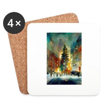 Aquarelle Ville de Noël - Dessous de verre (lot de 4) - blanc - Devant