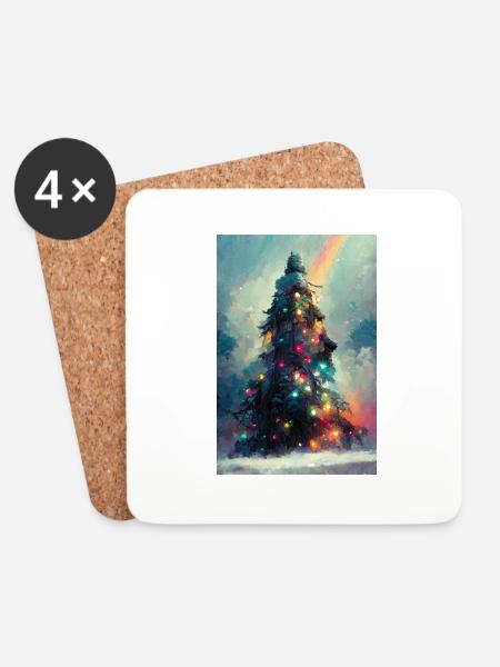 Lebendiger Weihnachtsbaum - Untersetzer (4er-Set) - Weiß