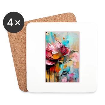 Foral Abstract Rose Blooms Abstrakt - Untersetzer (4er-Set) - Weiß - Vorne