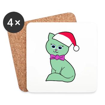 Chat Noël - Dessous de verre (lot de 4) - blanc - Devant