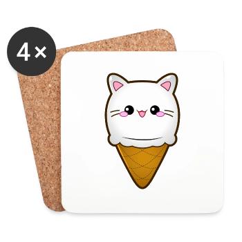 Ice Cream Cat Ice Cream Ice Cat Vanilla Ice Cream Ball - Coasters (set of 4) - white - Front
