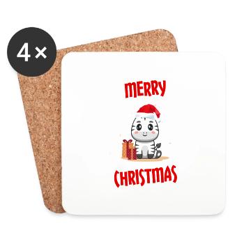 Weihnachten mit Zebra und Weihnachtsmütze - Untersetzer (4er-Set) - Weiß - Vorne