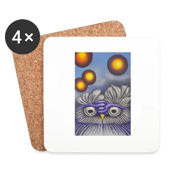 Owl with moon - Coasters (set of 4) - white - Front