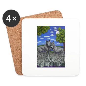 Loups en bois - Dessous de verre (lot de 4) - blanc - Devant