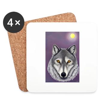 Wolf under the Moon - Coasters (set of 4) - white - Front