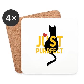 Pfotschafter Design: Just Purrfect cat with heart - Coasters (set of 4) - white - Front