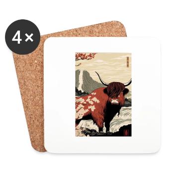 Highland Cattle Ukiyo - Untersetzer (4er-Set) - Weiß - Vorne