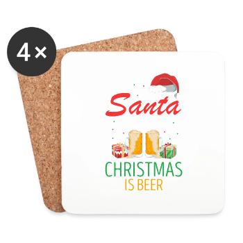 Cher Père Noël, tout ce que je veux pour Noël, c’est de la bière drôle - Dessous de verre (lot de 4) - blanc - Devant