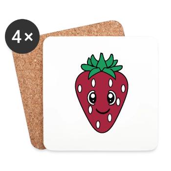 Erdbeere mit Gesicht Lächeln Geschenkidee - Untersetzer (4er-Set) - Weiß - Vorne