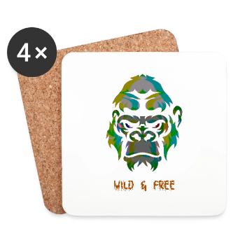 Animal Print Gorilla Wild & Frei Design by vauART - Untersetzer (4er-Set) - Weiß - Vorne
