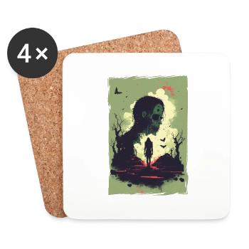 Zombie Illustration Minimaliste Design - Dessous de verre (lot de 4) - blanc - Devant