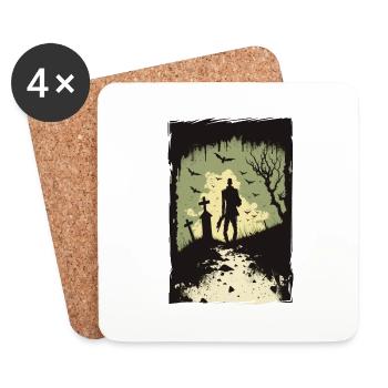 Zombie Illustration Minimaliste Design - Dessous de verre (lot de 4) - blanc - Devant