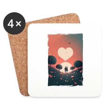 Amour Illustration Design Minimaliste - Dessous de verre (lot de 4) - blanc - Devant
