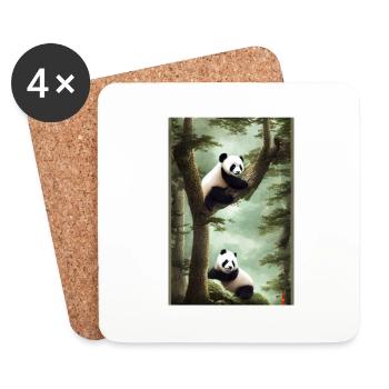 baby panda bear playing in forest ukiyo e style - Untersetzer (4er-Set) - Weiß - Vorne