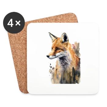 Fox Portrait Watercolors - Coasters (set of 4) - white - Front