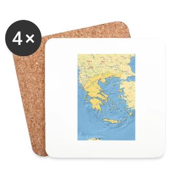 Greece map with cities, roads, rivers, lake - Coasters (set of 4) - white - Front