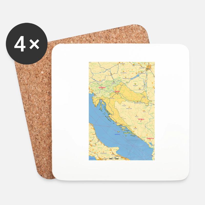 Kroatien Karte mit Städten Straßen Flüssen Seen - Untersetzer (4er-Set) - Weiß
