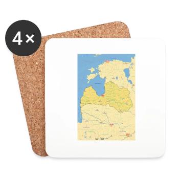 Carte de la Lettonie avec les villes, les routes, les rivières, les lacs - Dessous de verre (lot de 4) - blanc - Devant