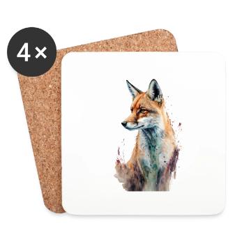 Fox Portrait Watercolors - Coasters (set of 4) - white - Front