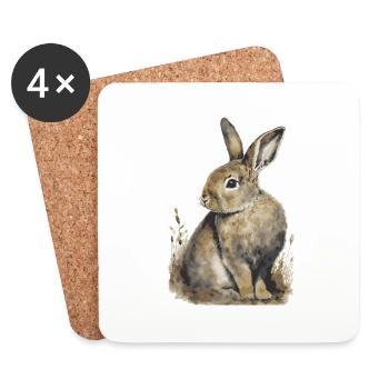 Kaninchen Hase Porträt Wasserfarben Gemälde - Untersetzer (4er-Set) - Weiß - Vorne