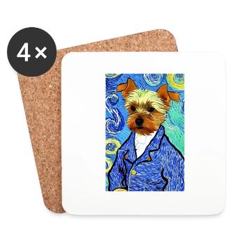 Yorkshire Terrier Van Gogh Style | Terrier lovers - Coasters (set of 4) - white - Front